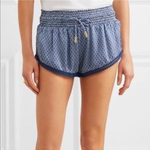 Paloma Blue silk-satin crochet trimmed shorts